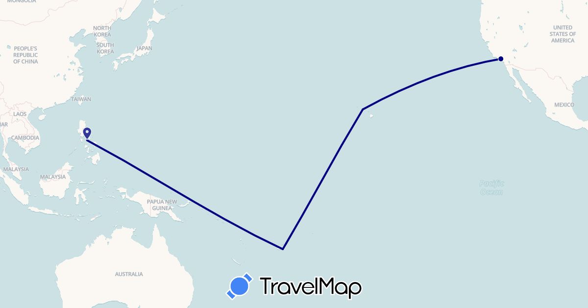 TravelMap itinerary: driving in Fiji, Philippines, United States (Asia, North America, Oceania)